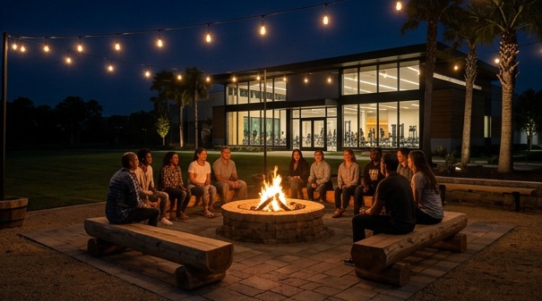 Bonfire with praise and worship