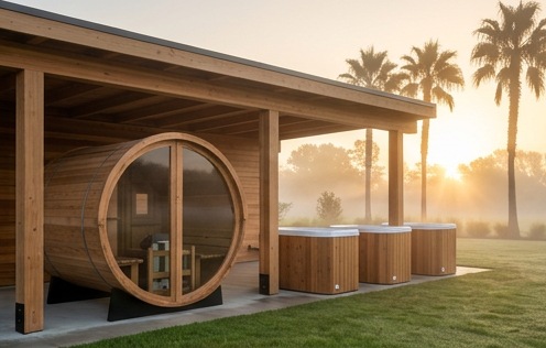Cedar barrel sauna and cold plunges